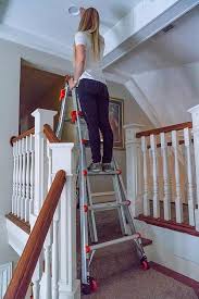 The traditional way of painting a stair hallway wall all is to use a ladder at the longest length, a pair of steps on the shortest length and a scaffold board or plank going in between. The Best Ladder For Interior And Exterior Painting Diy Painting Tips