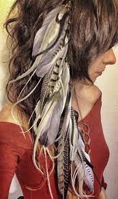 Feather Extension Hair Clip White Periwinkle Brown By Chrysalism 68 00 Feathered Hairstyles Hair Clips Feather Hair Clips