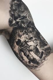 Tattoos are amazing to have on your body, but a space tattoo is very enigmatic to have. Tattoo Uploaded By Burak Black Grey Outer Space Astronaut Half Sleeve 1130786 Tattoodo