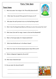 Print the free kids fairy tales quiz sheet with questions and answers for kids children teens students and adults. Fairy Tale Quiz Teaching Resources