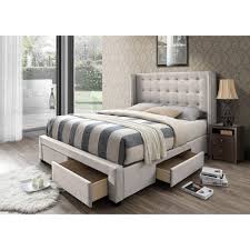 This streamlined walnut storage bed marries midcentury lines with modern utility. Dg Casa Savoy Tufted Beige Linen Wingback Storage Bed Overstock 14308472