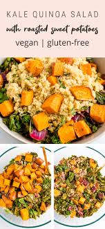 Roasted Sweet Potato Kale Quinoa Salad Eating Bird Food Recipe In 2020 Kale Quinoa Salad Pcos Recipes Stuffed Sweet Potato Healthy