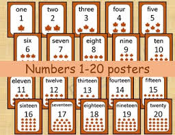 20 printable numbers posters fall leaves numbers 1 20 wall charts classroom