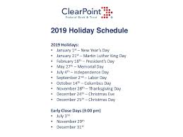 For holidays falling on saturday, federal reserve banks and branches will be open the preceding friday. Clearpoint Holiday Schedule Clearpoint Federal Bank Trust