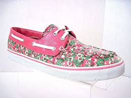 Sperry Top Sider Pink Floral Sequin Biscayne Boat Shoes Size