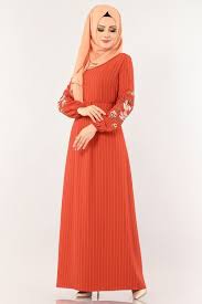 Modaselvim Elbise Kollari Nakisli Cizgili Elbise 3999mb205 Kiremit Dresses Long Sleeve Dress Dresses With Sleeves