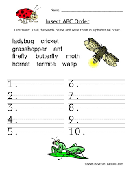 Alphabetical order is a system whereby character strings are placed in order based on the position of the characters in the conventional ordering of an . Alphabetical Order Worksheet Insects