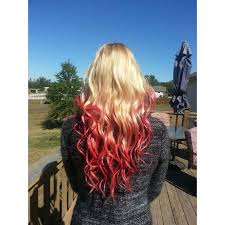 Blonde To Red Ombre Liked On Polyvore Featuring Accessories Hair Accessories Hair And Red Hair Blonde Hair With Red Tips Red Hair Tips Dip Dye Hair Blonde
