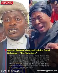 ⚖️ Akosua Serwaa's Lawyer Explains Court Outcome — “It's Not a Loss”  Following the court's decision to strike out Akosua Serwaa's injunction  application over Daddy Lumba's funeral, her lawyer, Kusi, has clarified