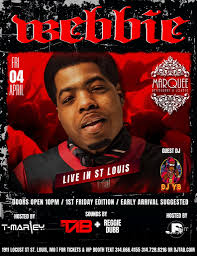 TONIGHT‼️ WEBBIE!! GET READY!!‼️ Saint Louis Get Ready!!! The 1st concert  back @themarqueestl in 4+ years Friday April 4th 1st Friday Edition with  @webbietrill performing live Hosted By @mr_marley_ & @iamjstarr Lock