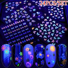 Maybe you would like to learn more about one of these? 24pcs Set Luminous Fluorescent Nail Stickers Butterfly Flower Star Cartoon Nail Decal 3d Glow In The Dark Nail Art Decoration Wish