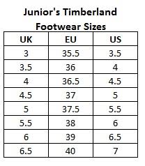 timberland size chart