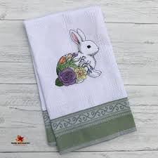 See more ideas about embroidery, hand embroidery, embroidery patterns. White Kitchen Towel Floral Easter Rabbit Embroidery Design Made In Usa Texasceramics On Artfire