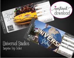 Printable Universal Studios Surprise Trip Tickets Vacation Etsy In 2021 Universal Studios Universal Studios Tickets Disneyland Secrets