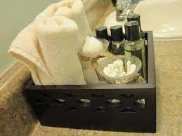 Toiletries For Guest Bathroom In Small Basket We Bring Home The Hotel Shampoo Sewing Kit Soaps Guest Bathroom Essentials Restroom Decor Bathroom Essentials