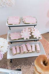 Rose Gold Happy Birthday Wajiha Cake Custom Flower Cookies Floral First Birthday Birthday Sweets Floral Birthday Party First Birthday Cookies