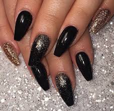 Prom Black And Gold Acrylic Nails Black And Gold Coffin Nails Gold Nails Prom Black Nails Gold Nails
