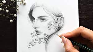 Image in art collection by kylie on we heart it. Drawing A Female Face With Flowers Youtube