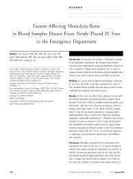 I was taking care of a woman on a heparin drip. Pdf Factors Affecting Hemolysis Rates In Blood Samples Drawn From Newly Placed Iv Sites In The Emergency Department Karen Speroni Academia Edu