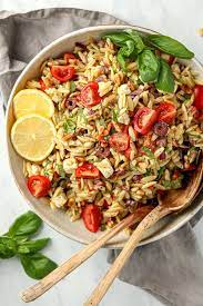 Orzo Pasta Salad With Pesto The Last Food Blog Vegetarian Pasta Recipes Pasta Salad Tasty Vegetarian Recipes