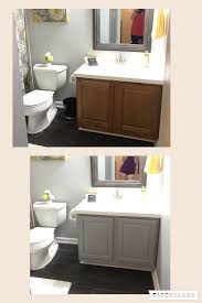 Before And After Bathroom Vanity With Annie Sloan Chalk Paint In Paris Grey Painted Vanity Bathroom Bathroom Vanity Trendy Bathroom