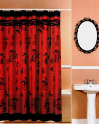 Asian Bamboo Oriental Red Black Fabric Shower Curtain Popular Bath 70x72 Popular Bath Vintage Shower Curtains Fabric Shower Curtains