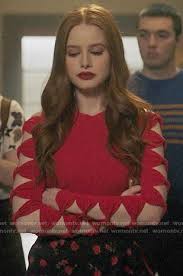 Cheryl marjorie blossom is a fictional character of the archie comics universe. Wornontv Cheryl S Red Cutout Sleeve Sweater And Floral Shorts On Riverdale Madelaine Petsch Clothes And Wardrobe From Tv
