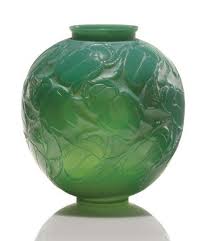 Rene Lalique 1860 1945 Gros Scarabees A Cased Green Glass Vase With White Patina Model Introduced 1923 Christi Lalique Art Deco Glass Green Glass Vase
