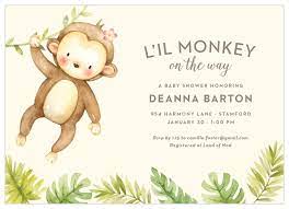 Tropical baby shower invitation from party monkey. Monkey Baby Shower Invitations Match Your Color Style Free
