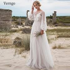 Dreamma elegant wedding dresses for womens 2021.suitable for indoor outdoor wedding party.boho wedding dresses for bride fall 2021.long floor length sheath mermaid lace bridal gowns for womens. Verngo Beach Wedding Dress Boho Simple Puffy Long Sleeve Lace Bridal Gowns Tulle Bride Dress Robe De Mariee Super Discount 5bc9 Cicig