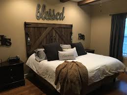 Barn Door Headboard With Mason Jar Lights Barndoor Headboard Bedroom Headboard Remodel Bedroom