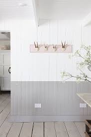 Colorblocked Gray White Wall White Wood Paneling White Plank Walls Wood Cladding Interior