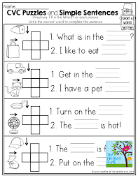 Cvc Crossword Puzzles For Beginning Readers And Simple Sentences With Sight Words Phonics Worksheets Cvc Words Words