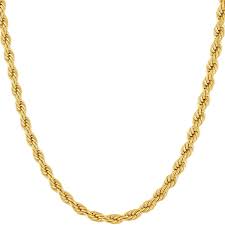 10k rose gold 2.5mm rope chain diamond cut pendant necklace, womens mens lobster lock 14 16 18 20 22 24 26 28 30 4.1 out of 5 stars 5 $251.99 $ 251. Amazon Com Lifetime Jewelry 4mm Rope Chain Necklace 24k Gold Plated For Men Women And Boys Gold 16 Clothing Shoes Jewelry