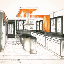 Amenagement Complet D Une Cuisine Ilot Central Meubles Plafonnier Carrelage Verrieres Menuiserie Agencement Decoration Designer Dessin Cuisine