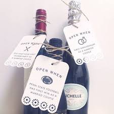 Set Of 6 Personalized Open When Alcohol Gift Basket Tags Wine Or Champagne Tags Perfect For Engageme Alcohol Gifts Alcohol Gift Baskets Wrapped Wine Bottles