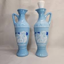 Vintage 1960s Grecian Style Light Blue Decanter, Jim Beam
