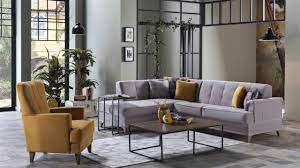 Örnek fotoğrafta hardal sarısı grilerle birlikte kullanılmış. Cantona Kose Takimi Bellona Mobilya