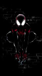 Painting featuring a child with a warped eye and a crooked smile, an erect penis, a fetus, a black skeletal figure and a red seahorse. Miles Morales Wallpaper 4k Spider Man Dark Black Background Artwork 5k Graphics Cgi 1902