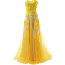 Dingzan Applique Lace Tulle Wedding Reception Dresses Prom Quinceanera 100 Liked On Polyvore Feat Yellow Lace Dresses Strapless Dress Formal Lacy Dress