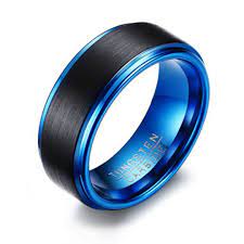 Poseidon Black Satin Brushed Center Tungsten Carbide Wedding Ring With Metallic Blue Polishing For Men Tungsten Mens Rings Ring For Boyfriend Rings For Men