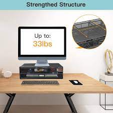Made of tempered glass and steel, durable materials that give an open, airy feel. Buy Monitor Stand Riser With Drawer Mesh Metal Desk Organizer Pc Laptop Notebook Printer Holder With Pull Out Storage Drawer By Huanuo Online In Vietnam B07qrxxq34
