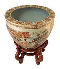 Oriental onion shaped vase stand. Chinese Porcelain Fishbowl Planters In Satsuma Geishas Chinese Porcelain Fish Bowl Satsuma