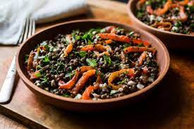 Lentil And Herb Salad With Roasted Peppers And Feta Recipe Recipe Stuffed Peppers Feta Recipes Herb Salad