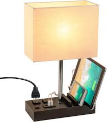 Gorgeous modern lamp that looks great with any decor the grace led usb table and desk lamp looks beautiful amid contemporary, mid century modern, or industrial décor. Dreamholder Desk Lamp With 3 Usb Charging Ports 2 Ac Outlets And 3 Phone Stands Modern Usb Table Lamp With Black Wooden Base And Cream Linen Shade Amazon Com