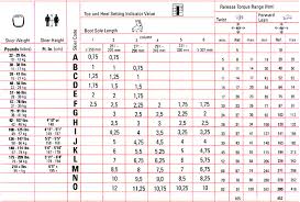 79 true din setting chart for skis