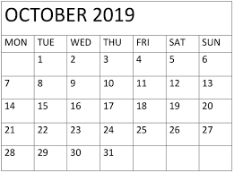 October 2019 Calendar Chart Free Latest Calendar Holidays