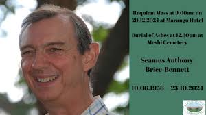 Announcing the funeral arrangements of Seamus Brice-Bennett.