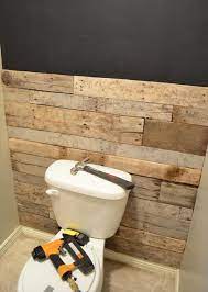 Diy Tutorial Pallet Bathroom Wall 99 Pallets Pallet Wall Bathroom Bathroom Accent Wall Pallet Bathroom