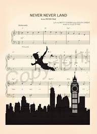 Peter Pan Silhouette Neverland Sheet Music Art Print Sheet Music Art Music Art Print Peter Pan Silhouette